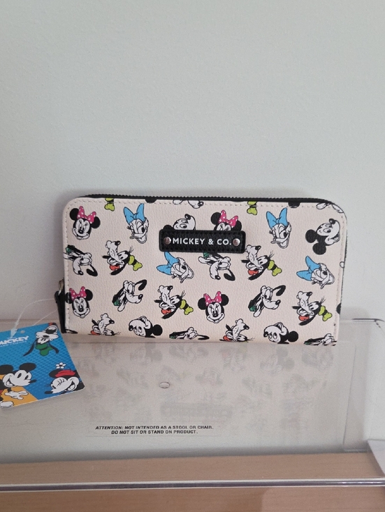 Disney Handbags - Disney Mickey & Co. Beige Zip-Around Cartoon Face Wallet with Colorful Bows